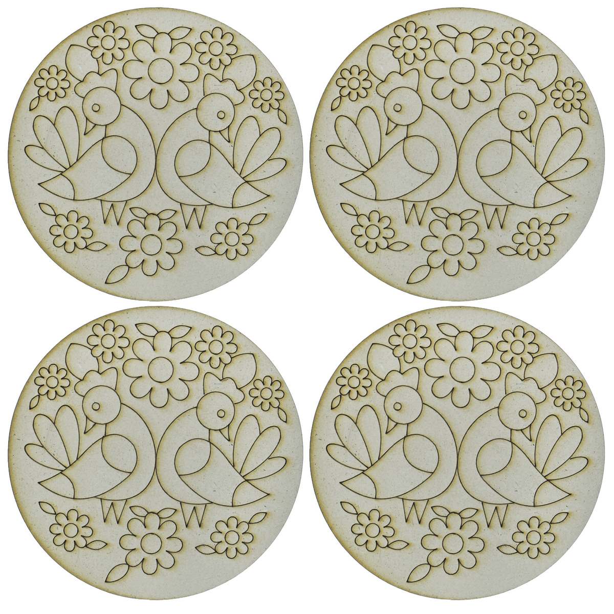 jags-mumbai MDF MDF DIY Painting Kit Round 2 F Bird 4Inch 4Pcs Set