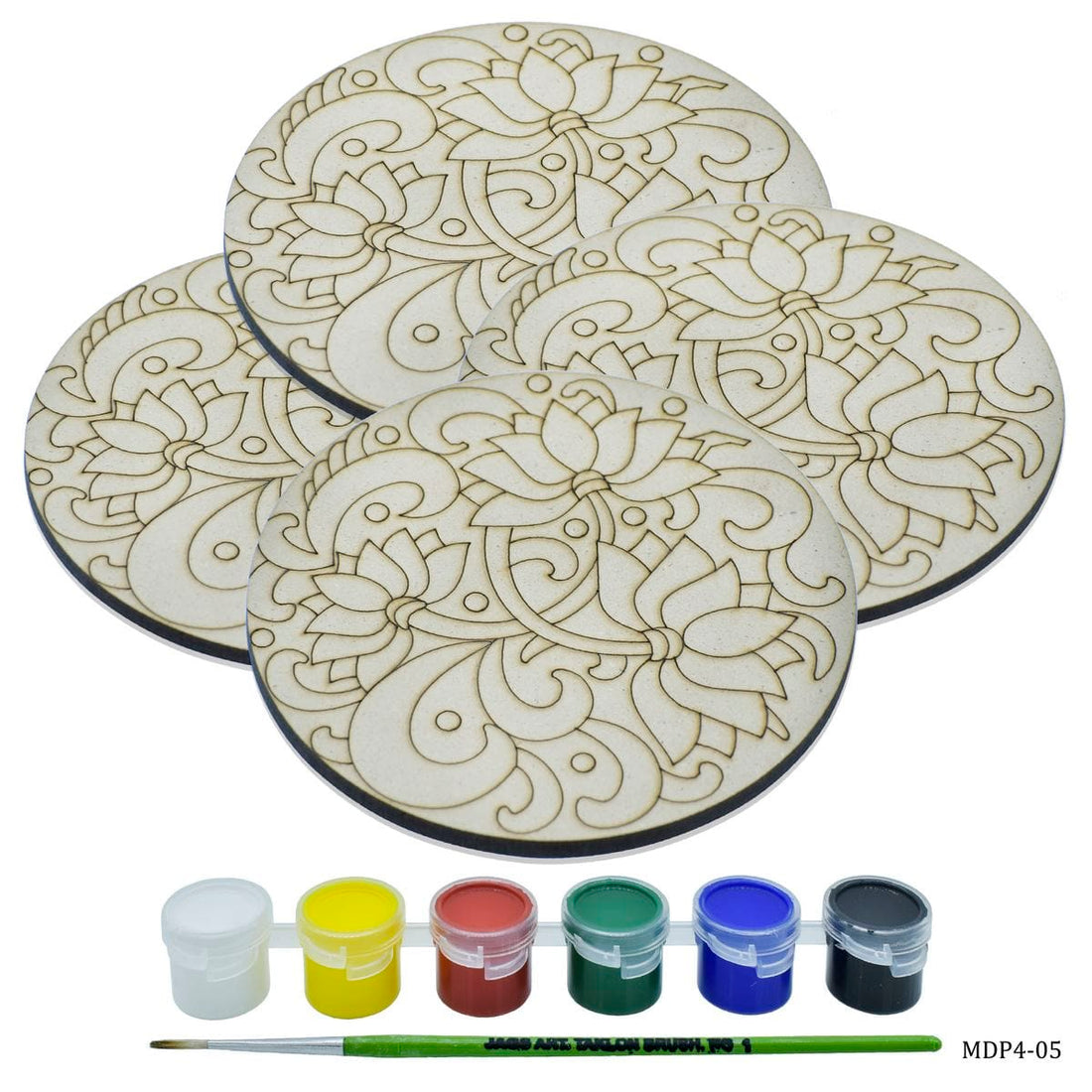 jags-mumbai MDF MDF DIY Painting Kit Round 3 Lotus 4 Inch 4Pcs Set