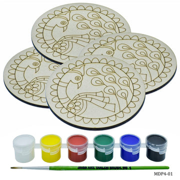 MDF DIY Painting Kit Round Peacock WF 4Inch 4Pc Set