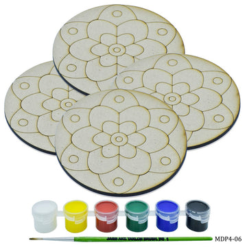 jags-mumbai MDF MDF DIY Painting Kit Round Rangoli 4 Inch 4Pcs Set