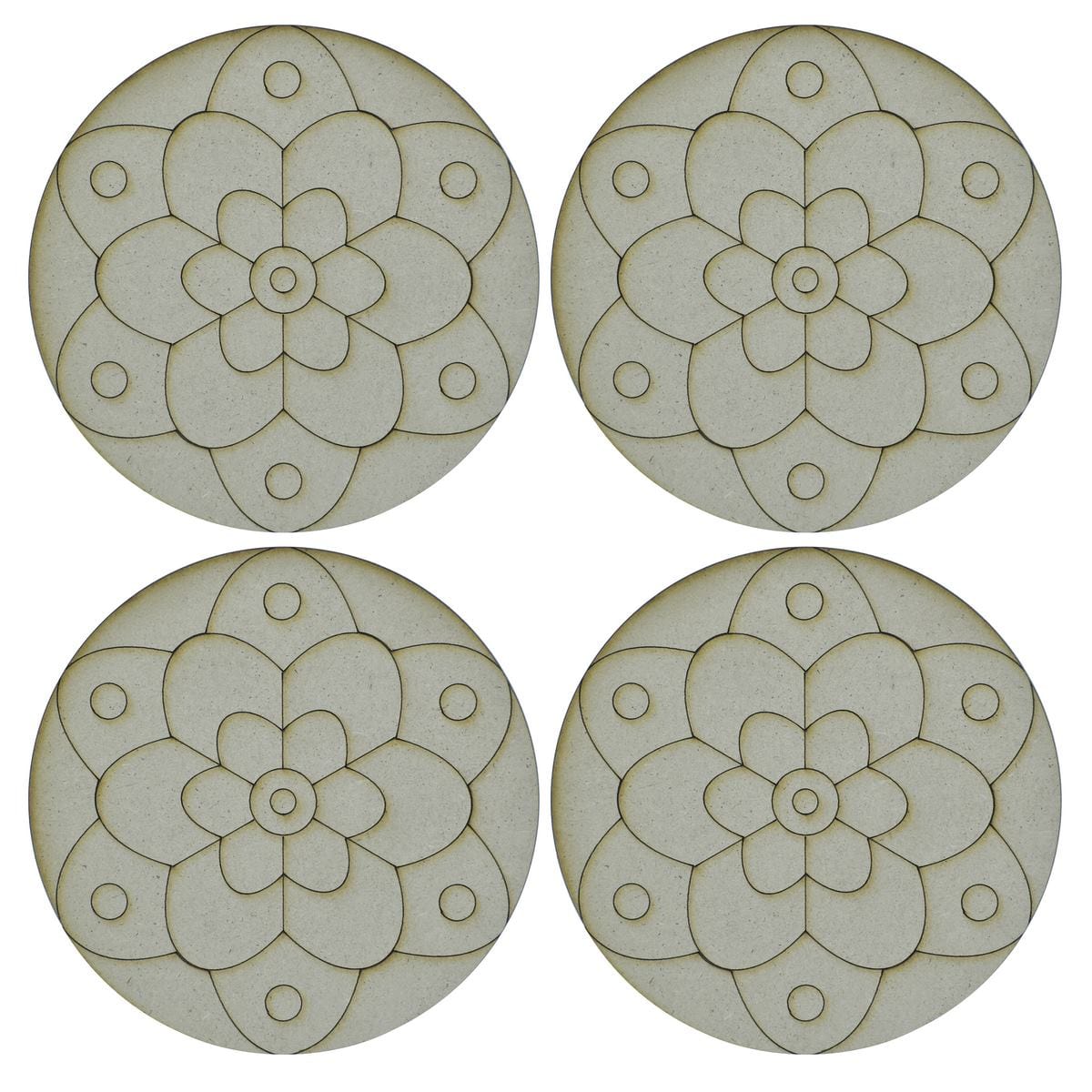 jags-mumbai MDF MDF DIY Painting Kit Round Rangoli 4 Inch 4Pcs Set