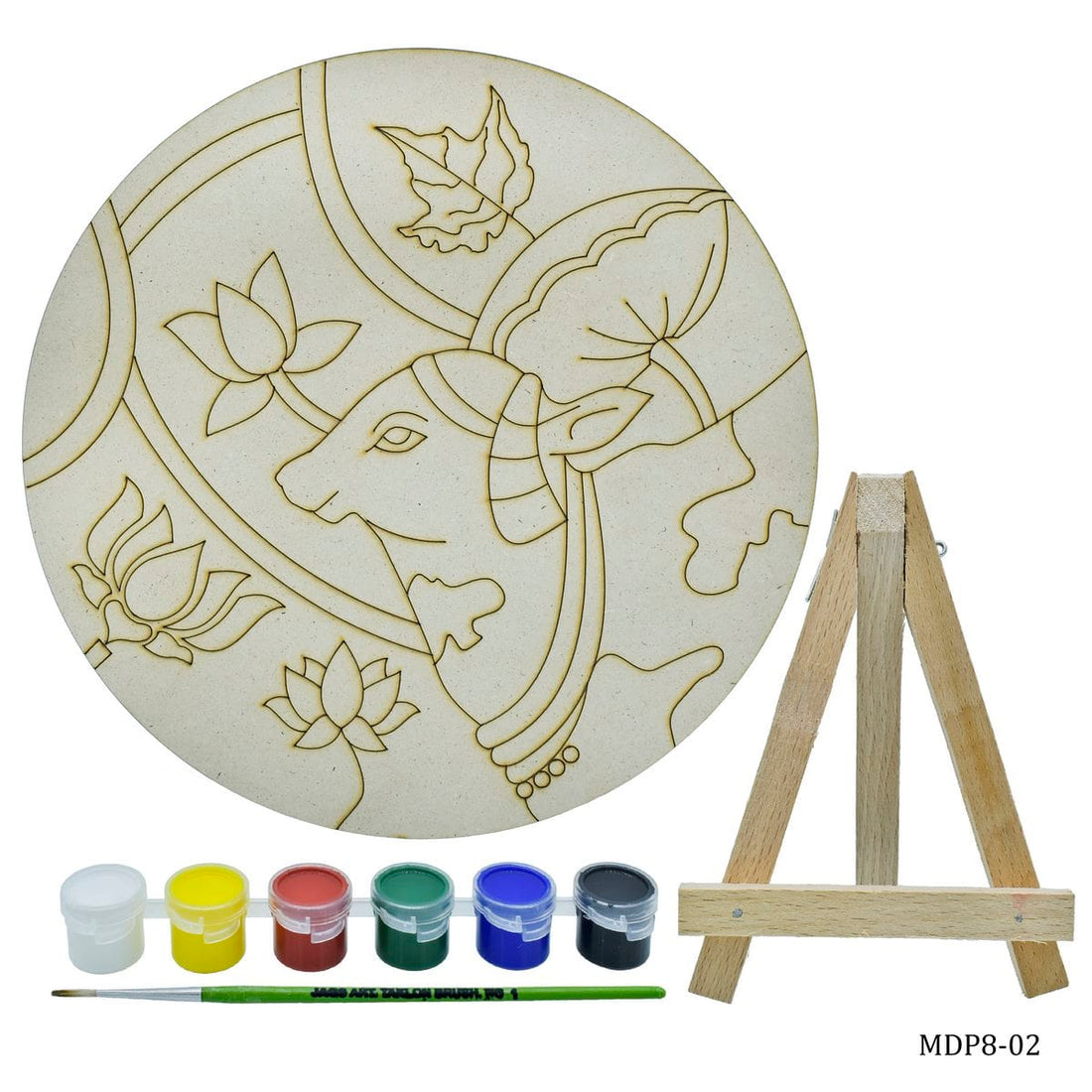 jags-mumbai MDF MDF DIY Painting Plate Kit Round Cow 8 Inch