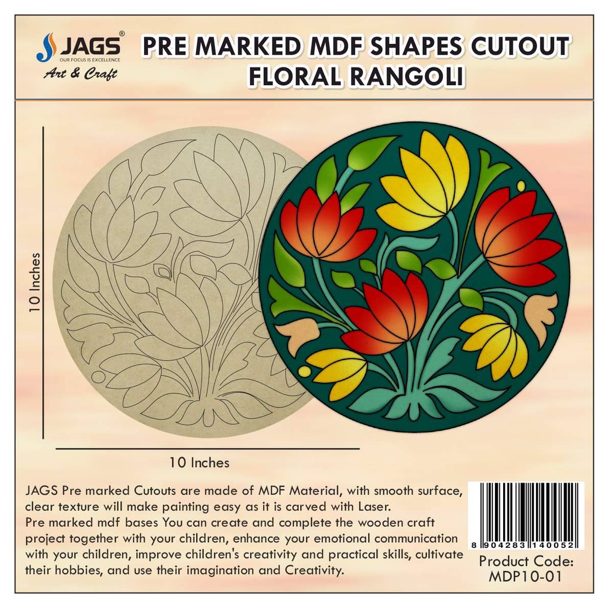 jags-mumbai MDF MDF DIY Painting Pre-Marked Kit Round Lotus 10In