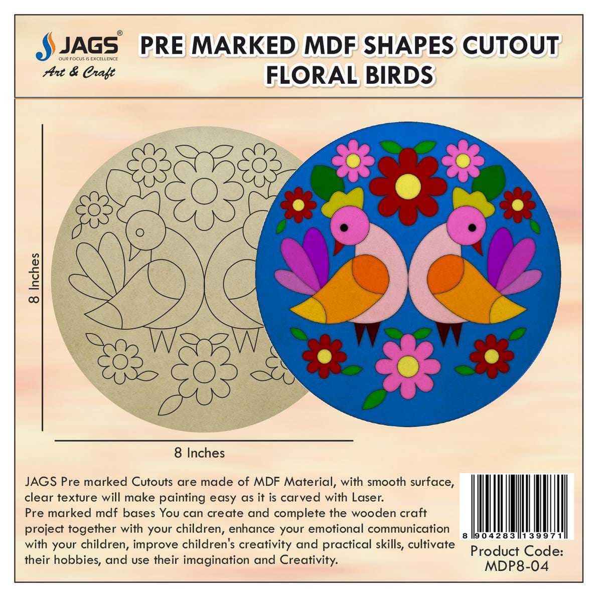 jags-mumbai MDF Pre-marked MDF Floral Bird Shapes Cutout for Pichwai Painting and DIY Crafts