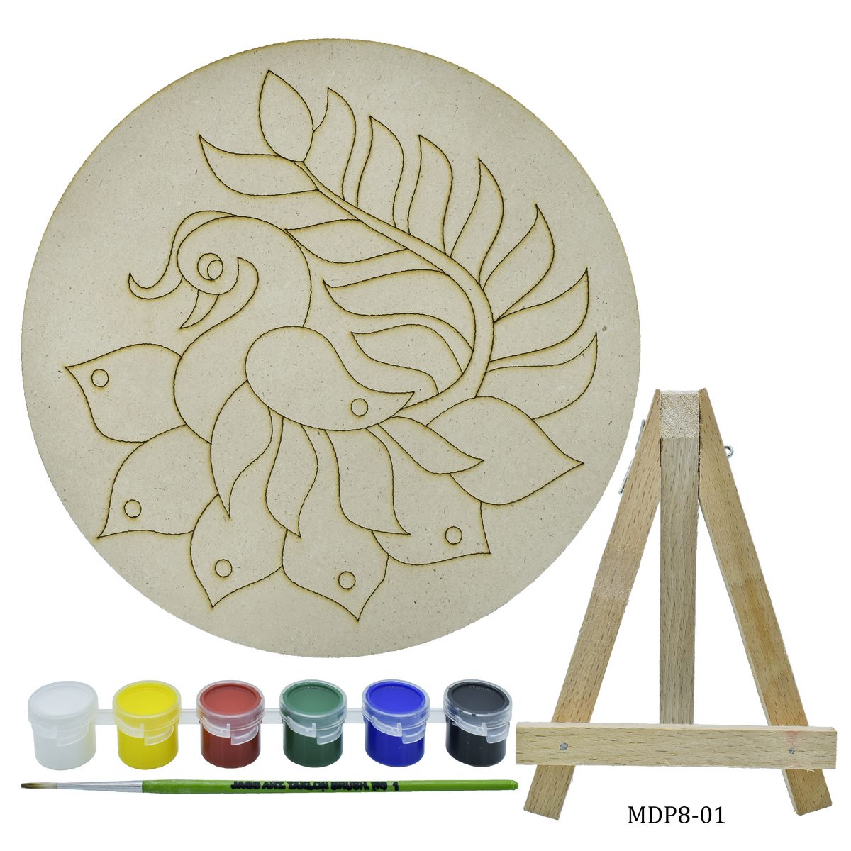 jags-mumbai MDF Pre-marked MDF Peacock Shapes Cutout with Lotus for DIY Crafts, Pichwai painting