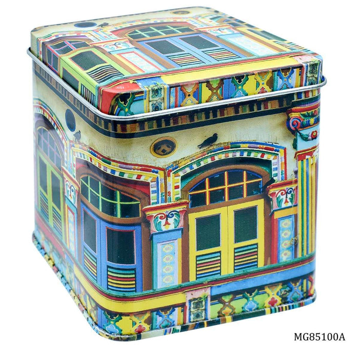 Metal Tin Box Traditional Architecture Print (size:8.5 x 8.5 x 10 cm) Pack of 1