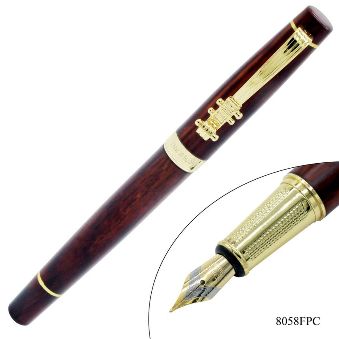 jags-mumbai Miniature "Elegant Fountain Pen: Color Wood Violén with Golden Clip - Model 8058FPC"