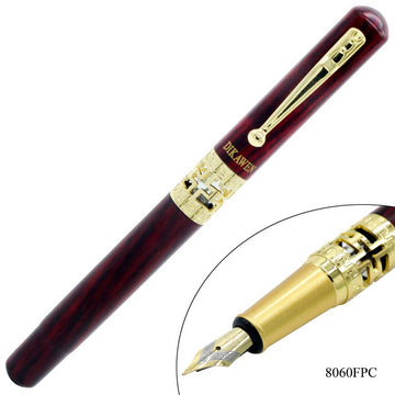 Elegant Fountain Pen with Color Wood Finish and Golden Clip - Model 8060FPC