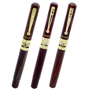 Elegant Fountain Pen with Color Wood Finish and Golden Clip - Model 8060FPC