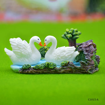 Miniature Model Swans With Fountain Set