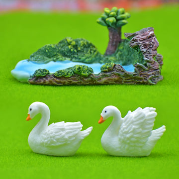 Miniature Model Swans With Fountain Set