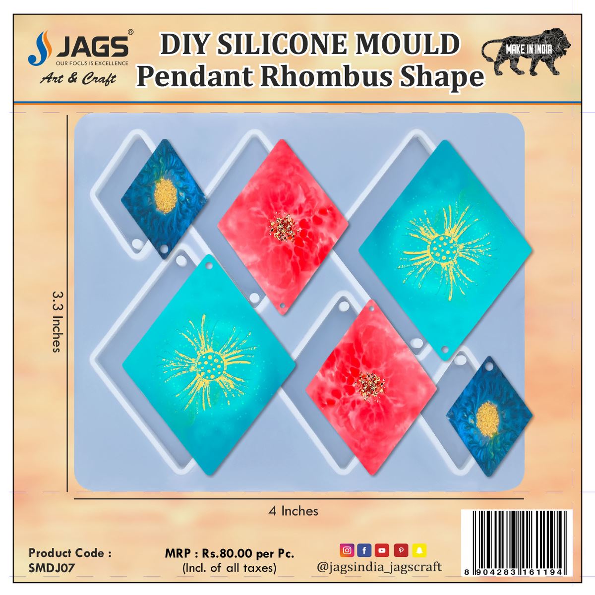 jags-mumbai Mould Silicone Mould Diy Jewelry Locket Pendant Rhombus SMDJ07