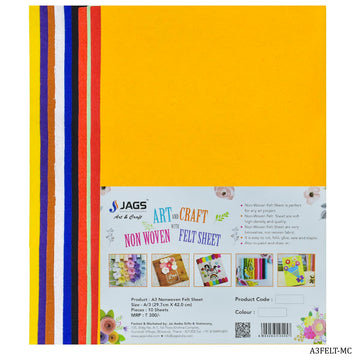 A3 Nonwoven Felt Sheet 10pcs Multi Color A3FELT-MC