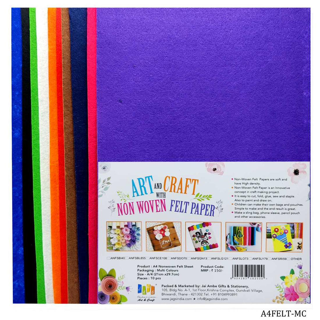 jags-mumbai Non-Woven & Felt Sheets A4 Nonwoven Felt Sheet 10pcs Multi Color A4FELT-MC