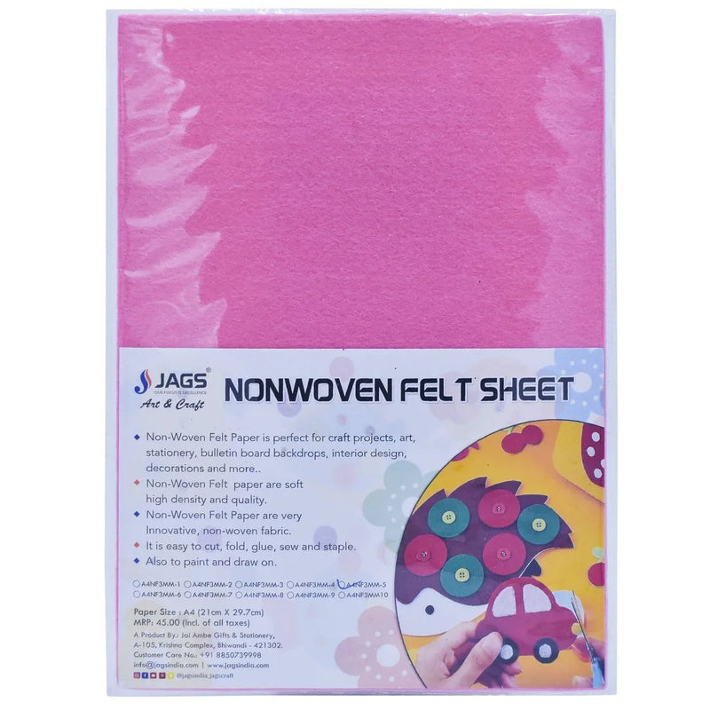 jags-mumbai Non-Woven & Felt Sheets A4 Nonwoven Felt Sheet 3 MM 1 Pcs Baby Pink