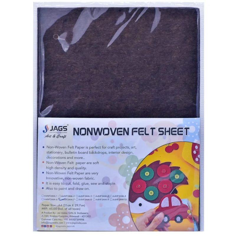 jags-mumbai Non-Woven & Felt Sheets A4 Nonwoven Felt Sheet 3 MM 1 Pcs Brown