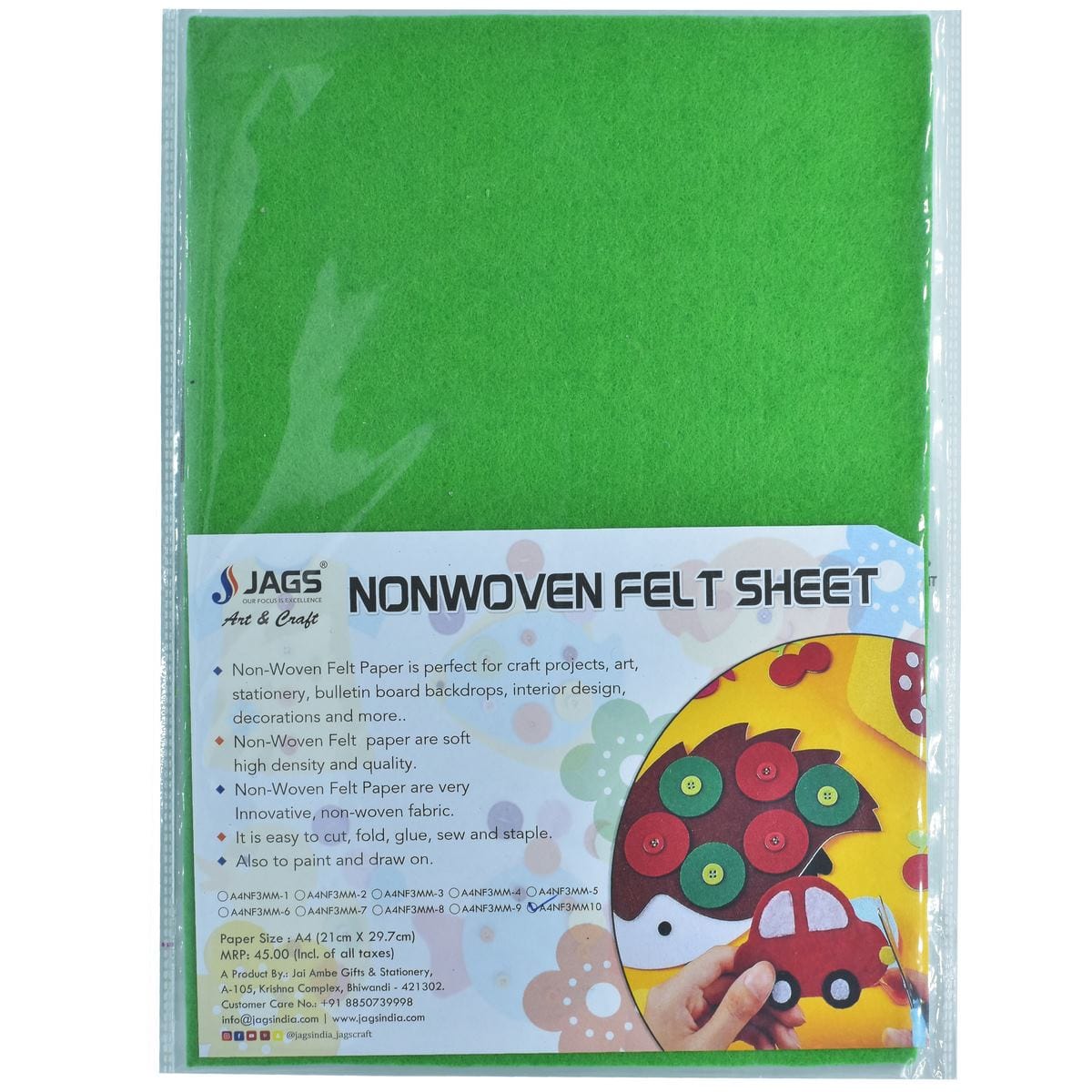 jags-mumbai Non-Woven & Felt Sheets A4 Nonwoven Felt Sheet 3 MM 1 Pcs Green