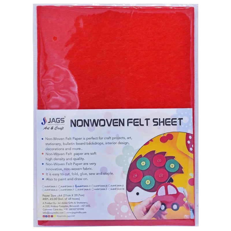 jags-mumbai Non-Woven & Felt Sheets A4 Nonwoven Felt Sheet 3 MM 1 Pcs Red