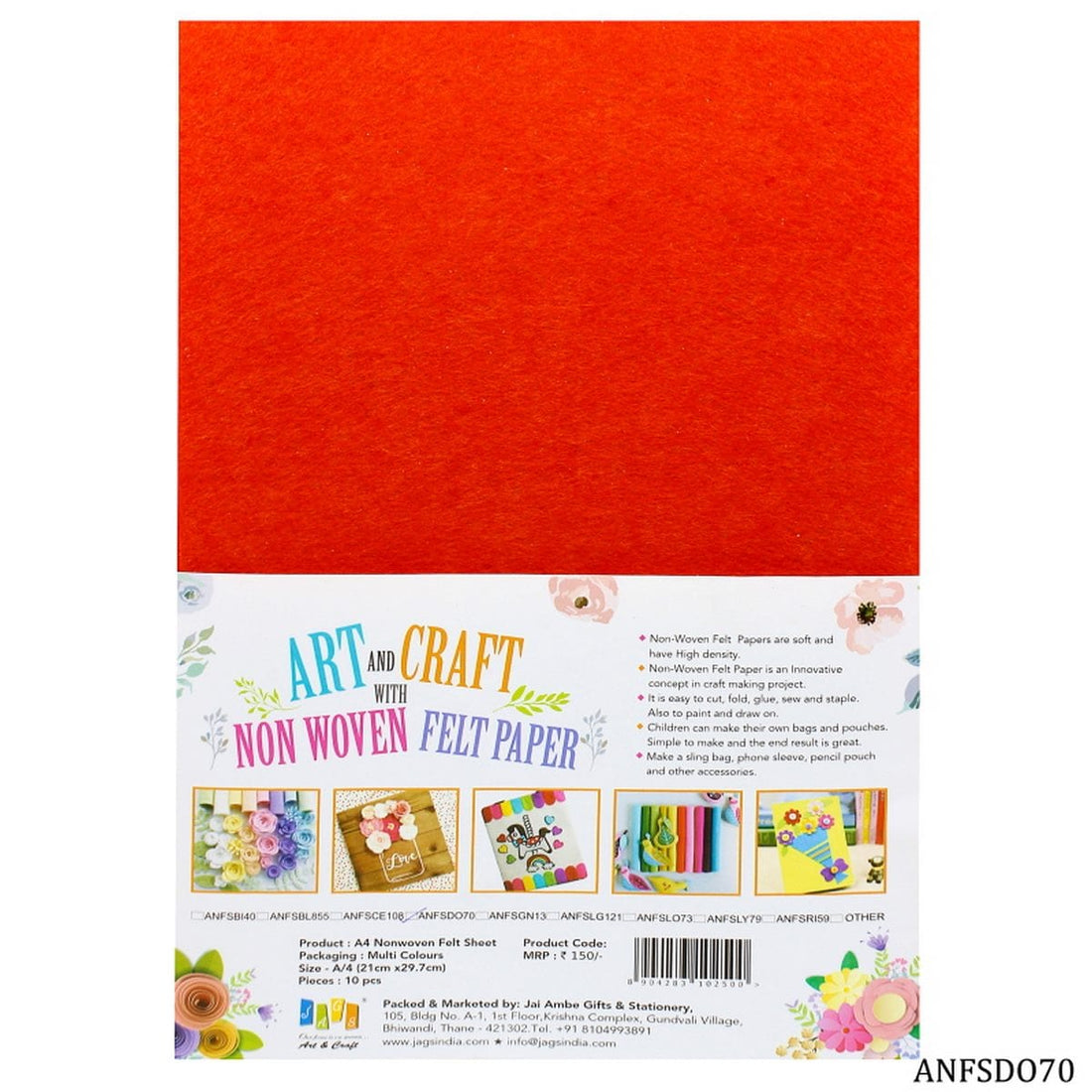 jags-mumbai Non-Woven & Felt Sheets A4 Nonwoven Felt Sheet Dark Orange 70 ANFSDO70