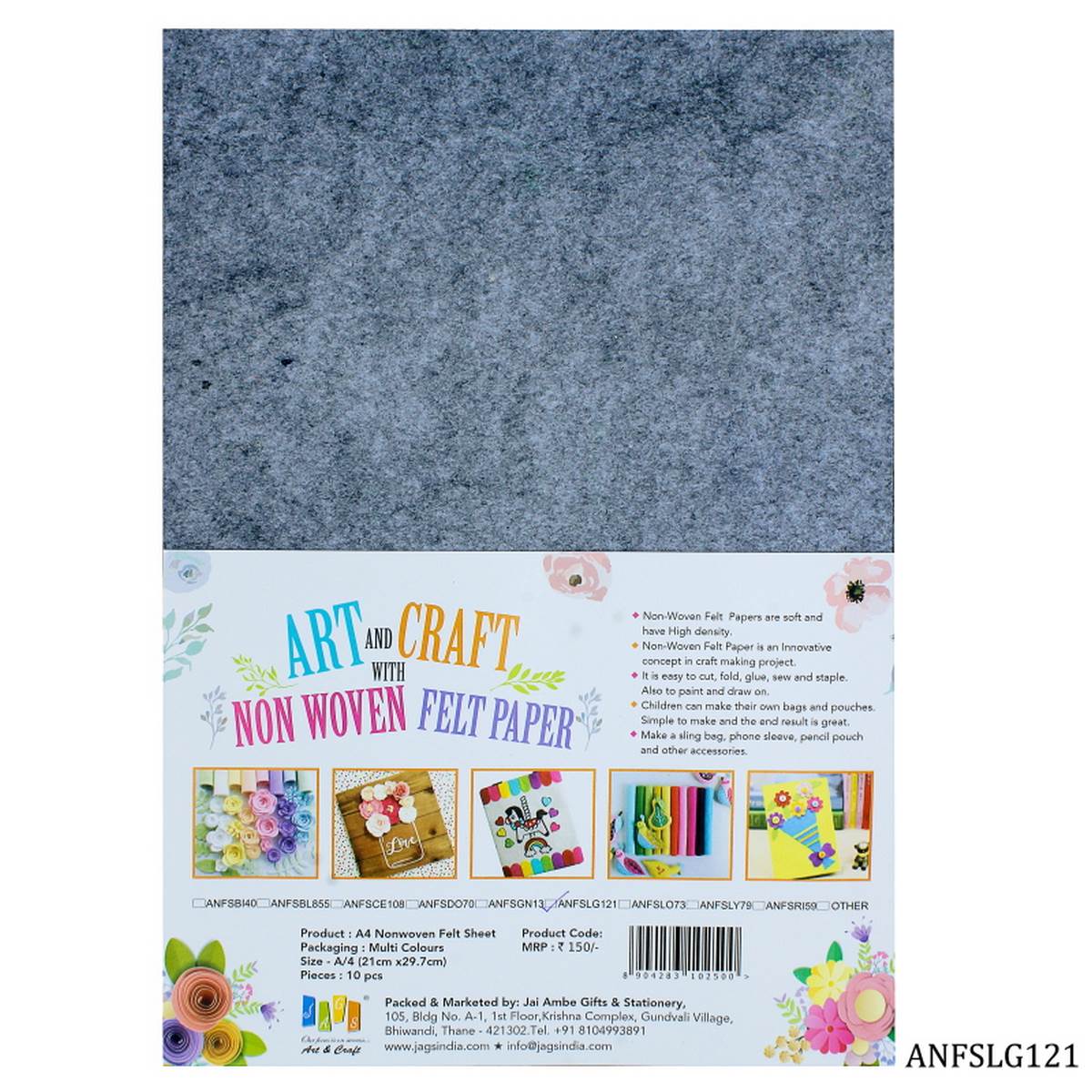 jags-mumbai Non-Woven & Felt Sheets A4 Nonwoven Felt Sheet Light Grey 121 ANFSLG121