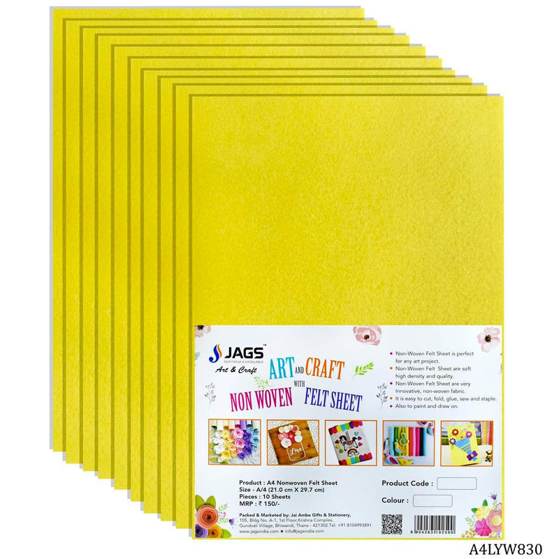 jags-mumbai Non-Woven & Felt Sheets A4 Nonwoven Felt Sheet Light Yellow A4LYW830