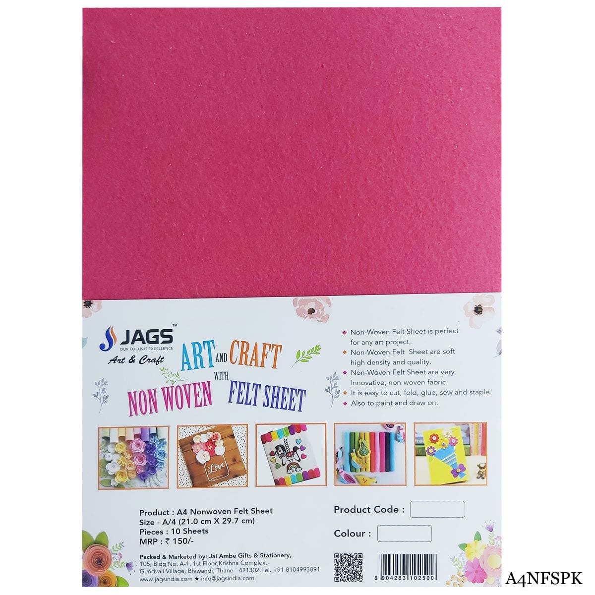 jags-mumbai Non-Woven & Felt Sheets A4 Nonwoven Felt Sheet Pink A4NFSPK