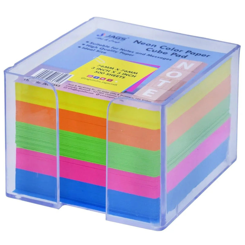 jags-mumbai Notebooks & Diaries ags Neon Color Memo Pad with box cube | Illuminating Your World with Vibrant Brilliance | 500 Sheets