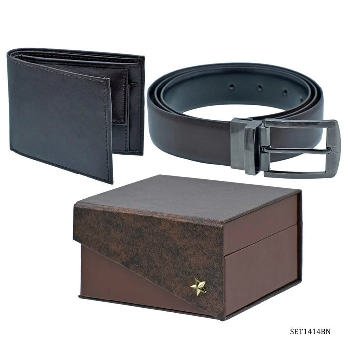 Classic Elegance in Brown: Wallet and Belt Gift Set (SET1414BN)