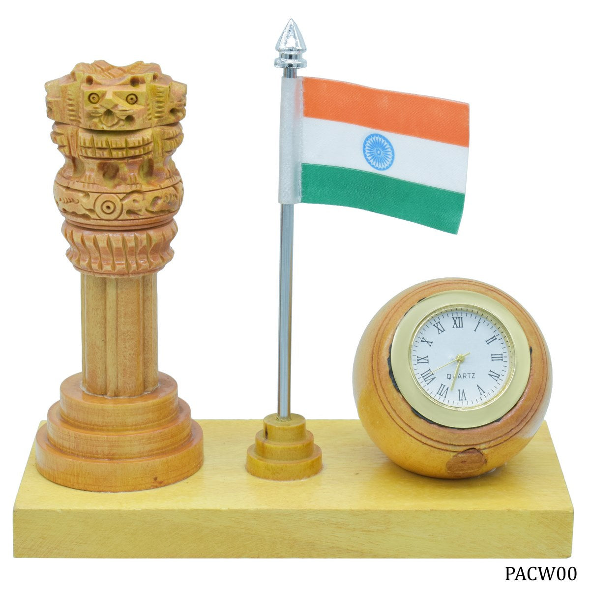 jags-mumbai Office Desk Stationery Pillar Ashoka Chakra With Watch And Flag