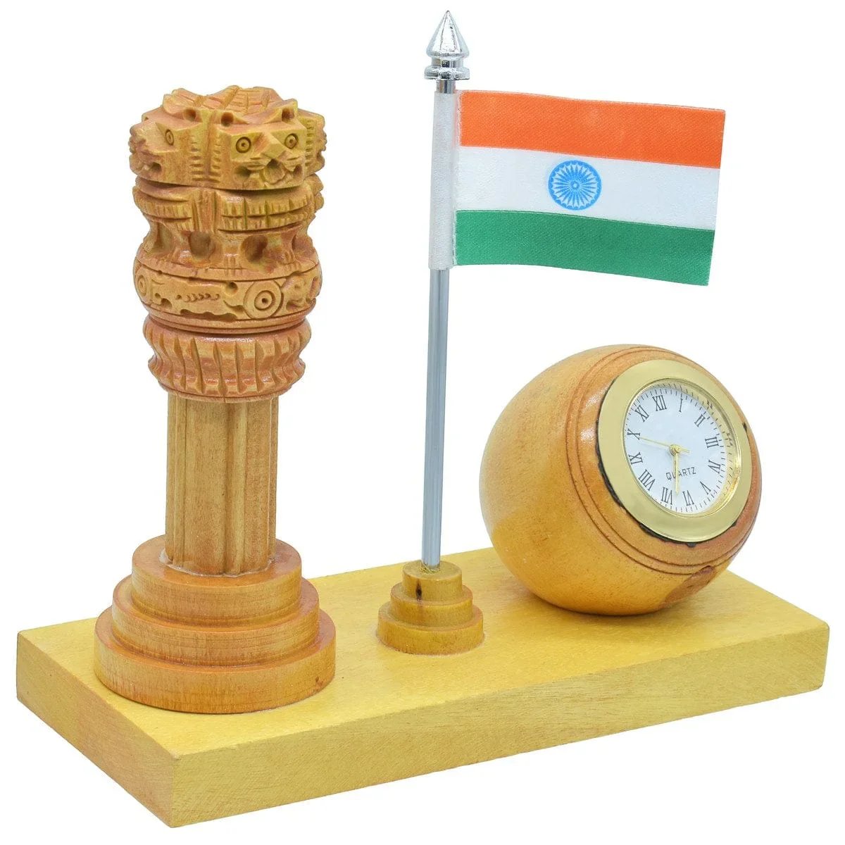 jags-mumbai Office Desk Stationery Pillar Ashoka Chakra With Watch And Flag