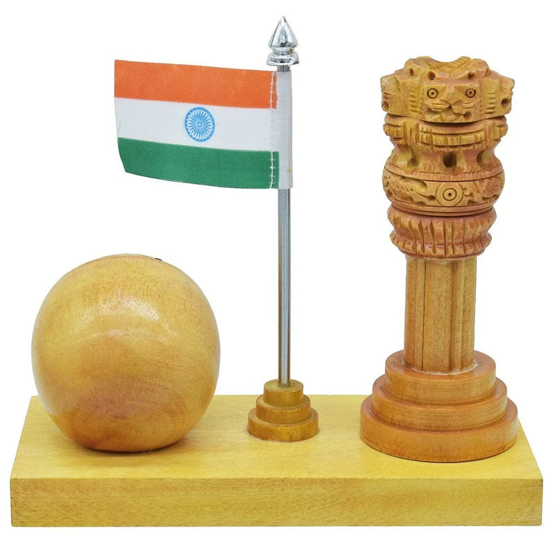 jags-mumbai Office Desk Stationery Pillar Ashoka Chakra With Watch And Flag