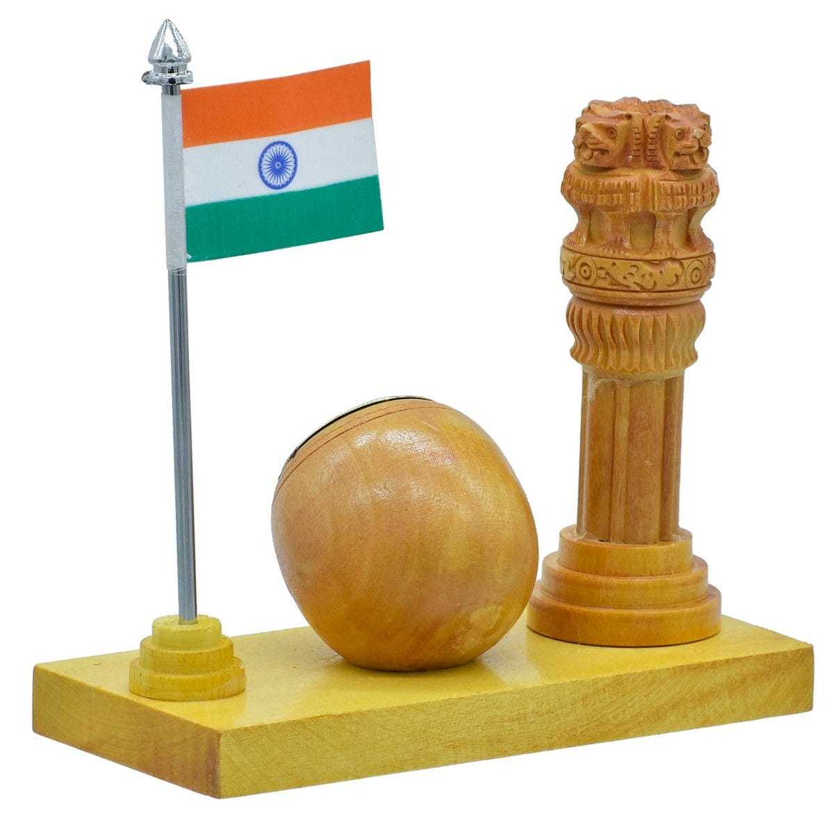 jags-mumbai Office Desk Stationery Wooden Table Top Stand With Watch Ashokchakra WTTP02