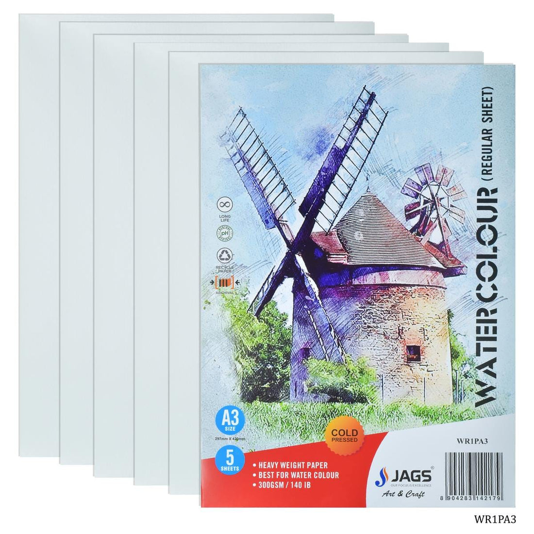 jags-mumbai Paint & Colours A3 Watercolorsheet Regular Pack Of 5 Sheet 300Gsm