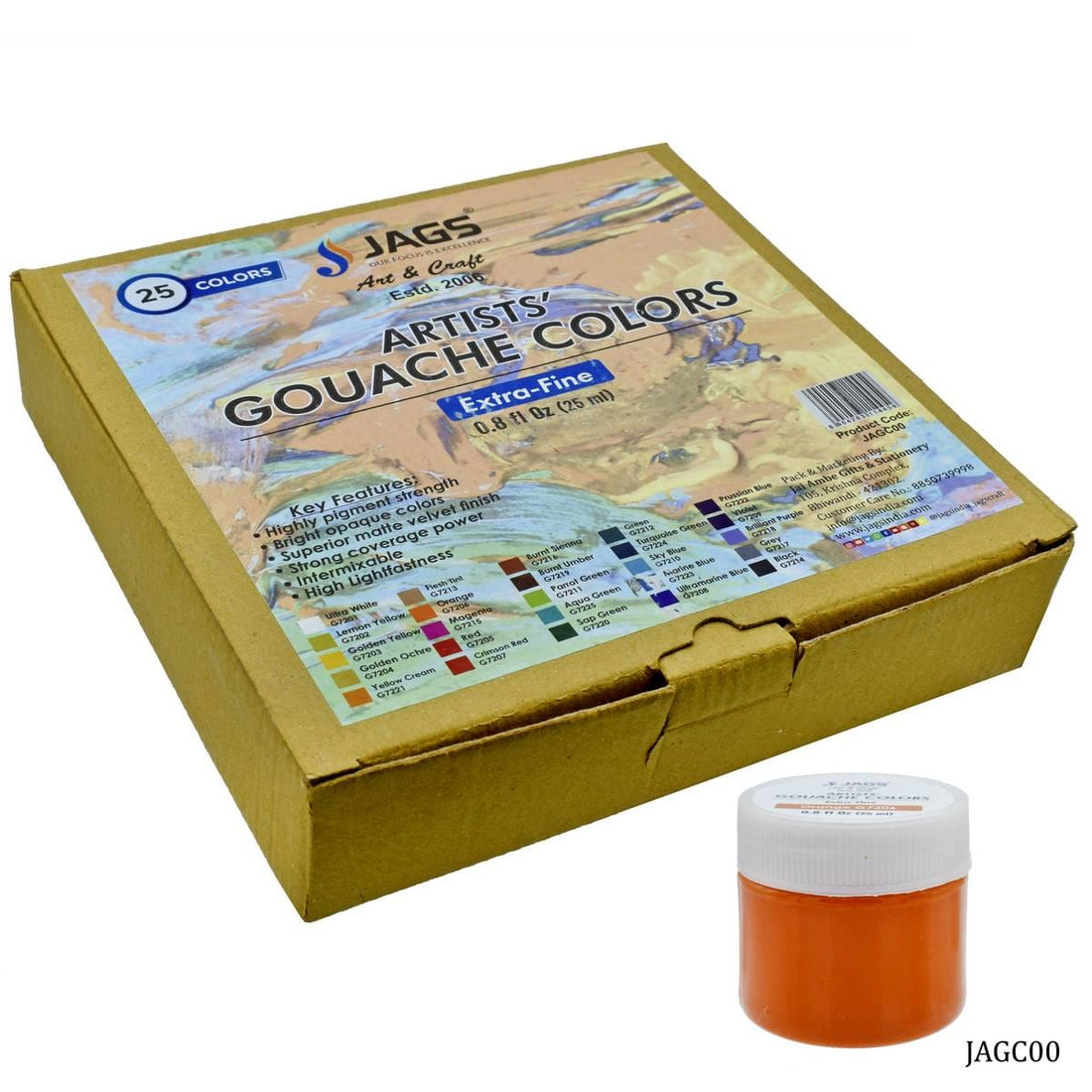 jags-mumbai Paint & Colours Jags Artists Gouache Colours 25ML 25Pcs Set JAGC00