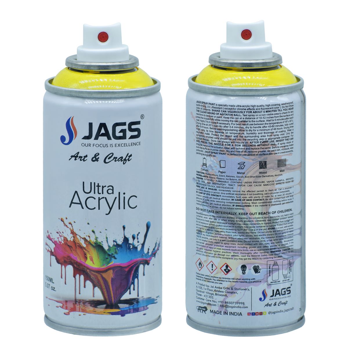 jags-mumbai Paint & Colours Jags Spray Ultra Acrylic 150ml Lemon Yellow 1018