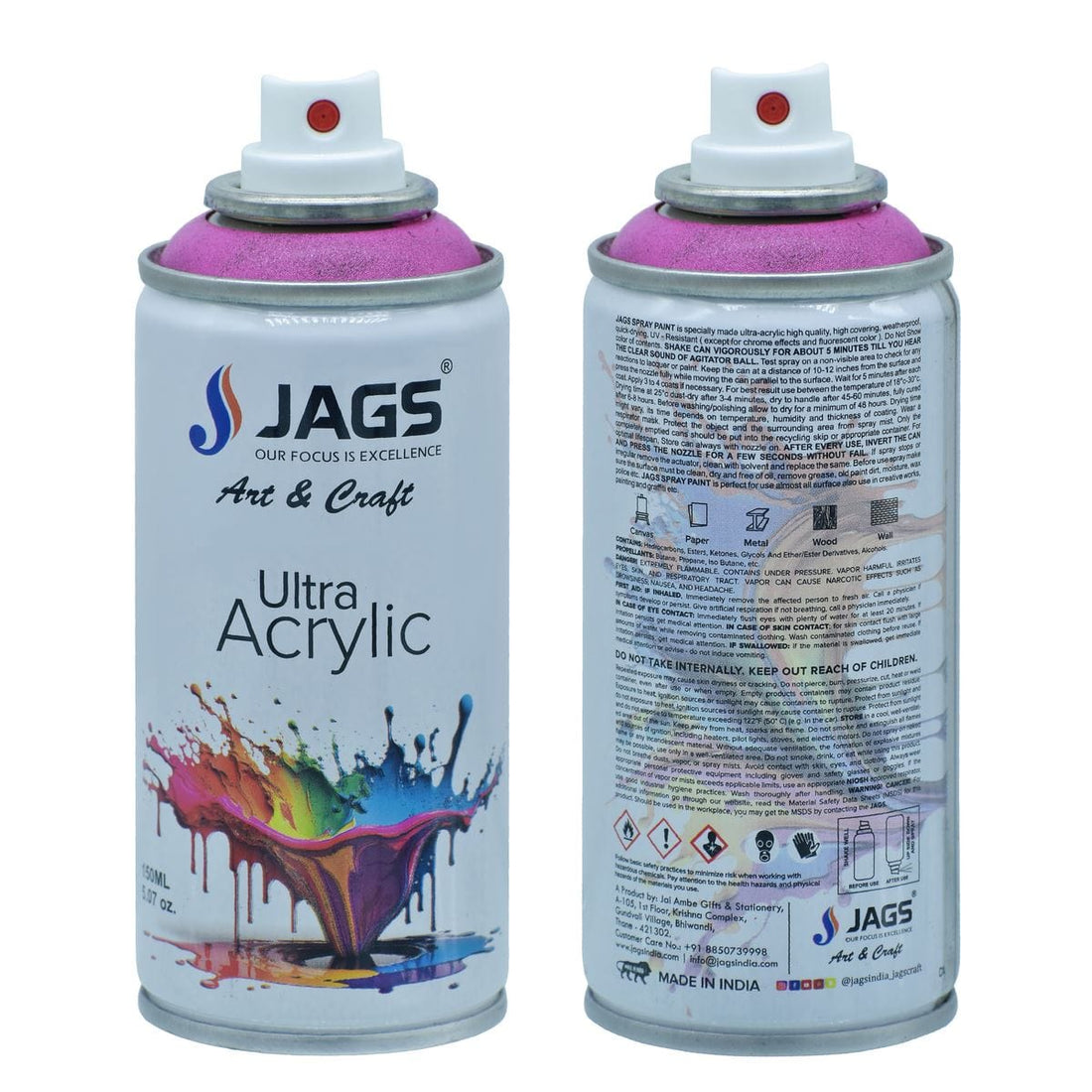 jags-mumbai Paint & Colours Jags Spray Ultra Acrylic 150ml Light Pink 4003