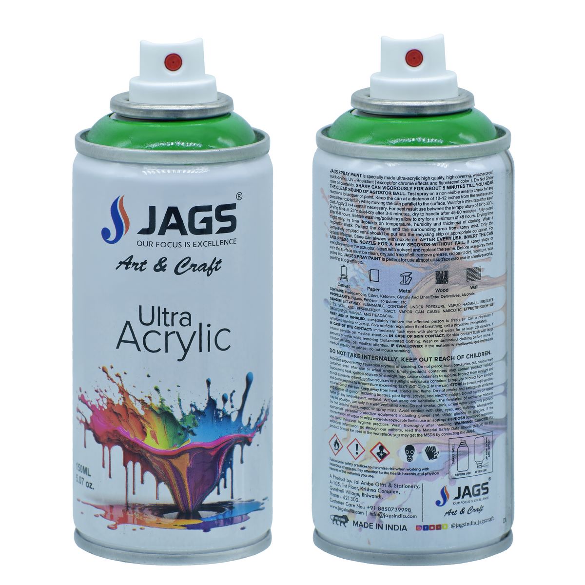 jags-mumbai Paint & Colours Jags Spray Ultra Acrylic 150ml Pure Green - Infuse Your Creations with Nature's Radiance