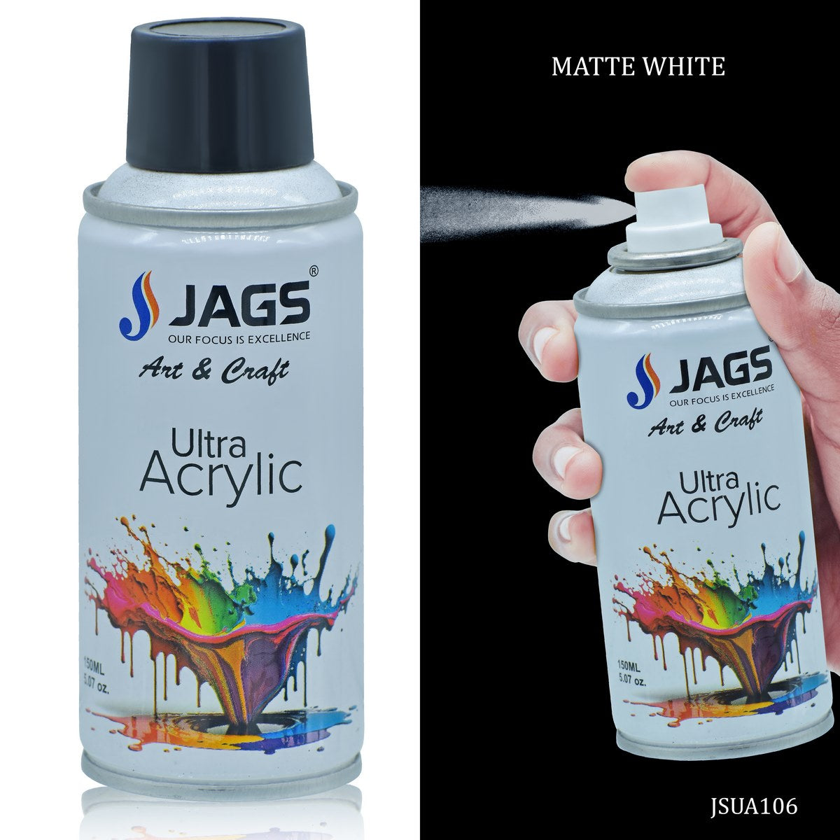 jags-mumbai Paint & Colours Premium White Matt Acrylic Spray Paint - 150ml Ultra Coverage