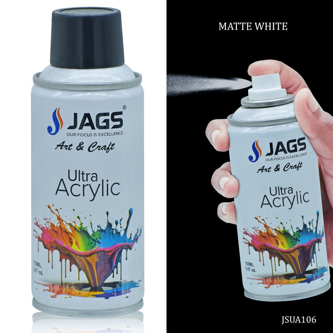 jags-mumbai Paint & Colours Premium White Matt Acrylic Spray Paint - 150ml Ultra Coverage