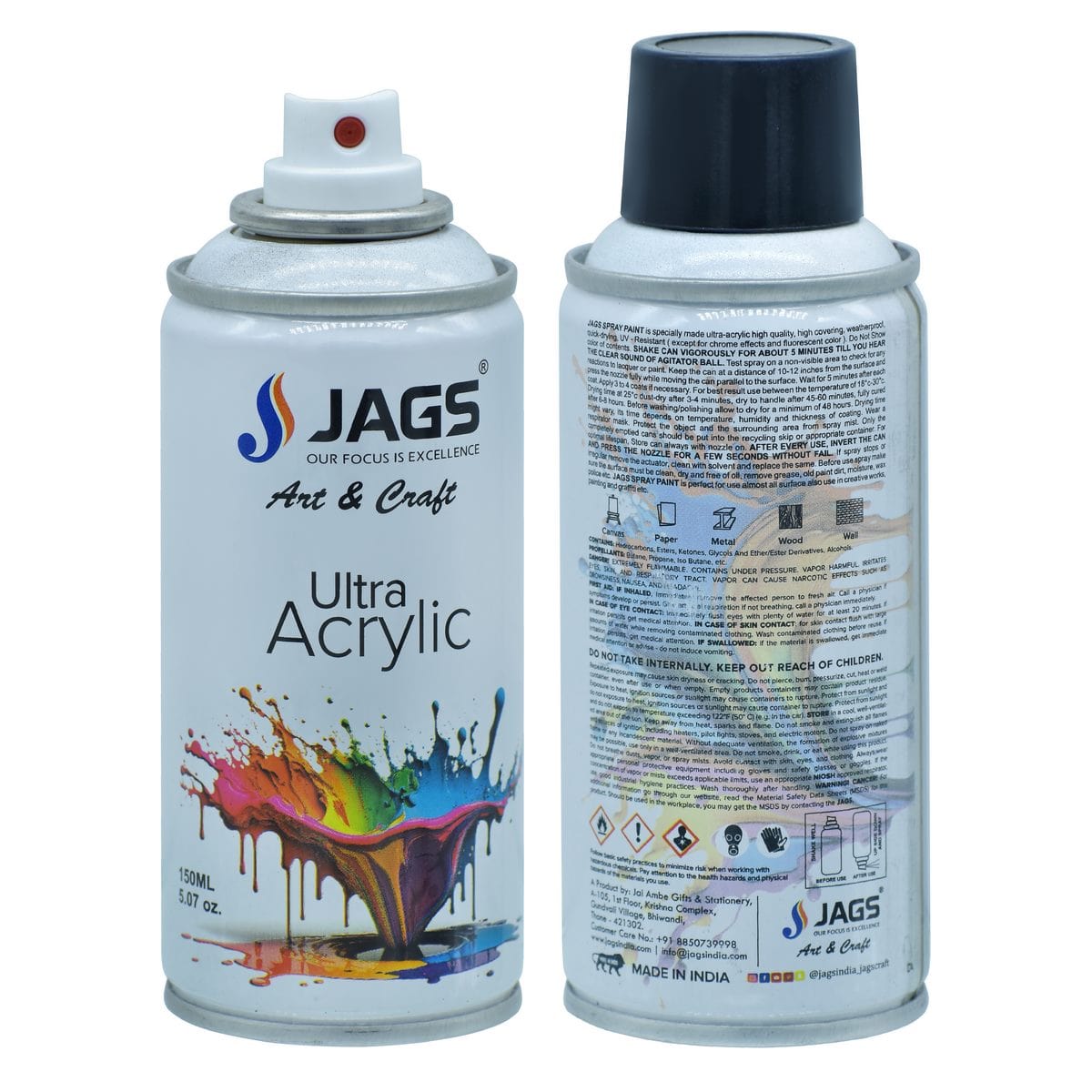 jags-mumbai Paint & Colours Premium White Matt Acrylic Spray Paint - 150ml Ultra Coverage