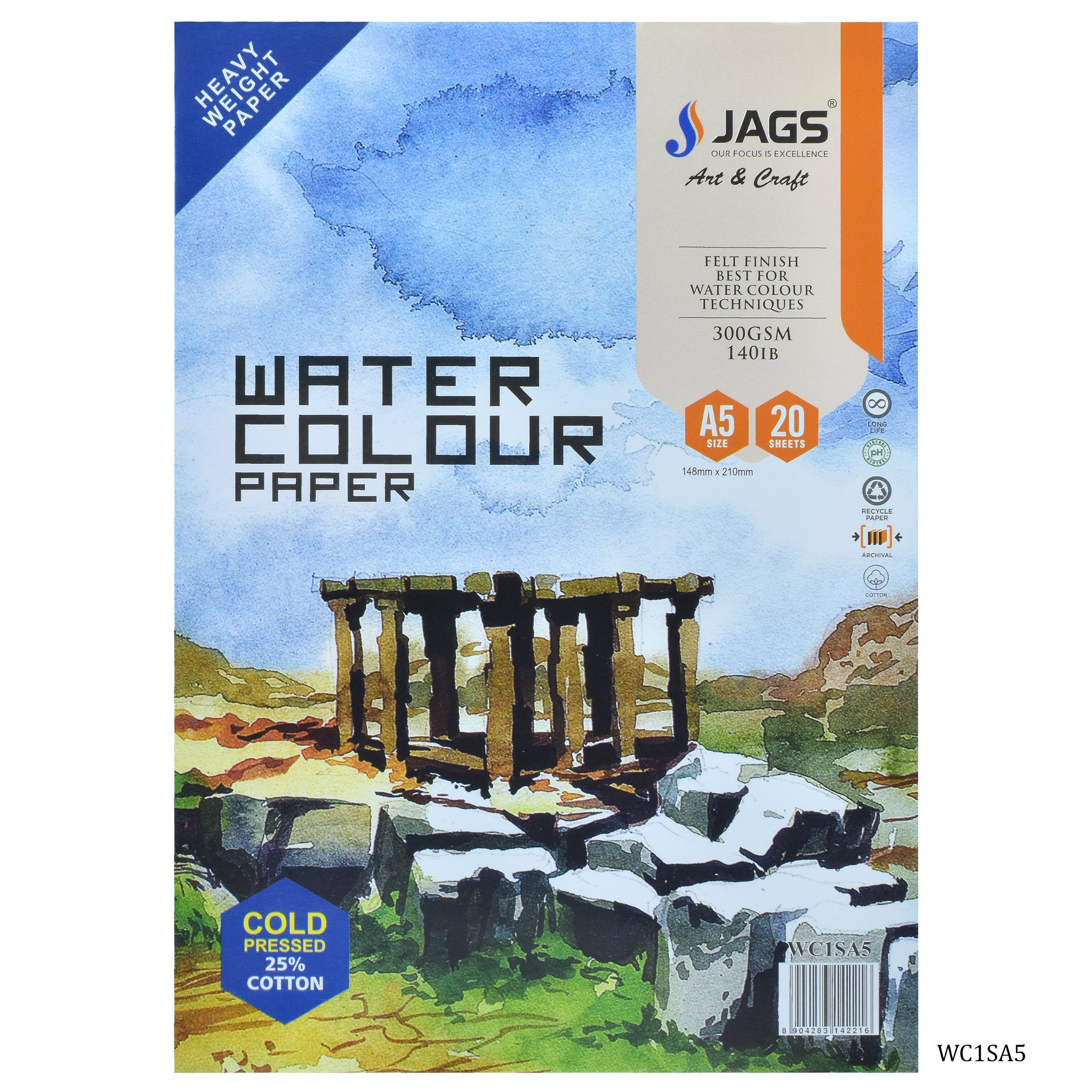 jags-mumbai Paint & Colours Watercolorsheet-25% Cotton Pack OF 20 Sheet A5 300Gsm