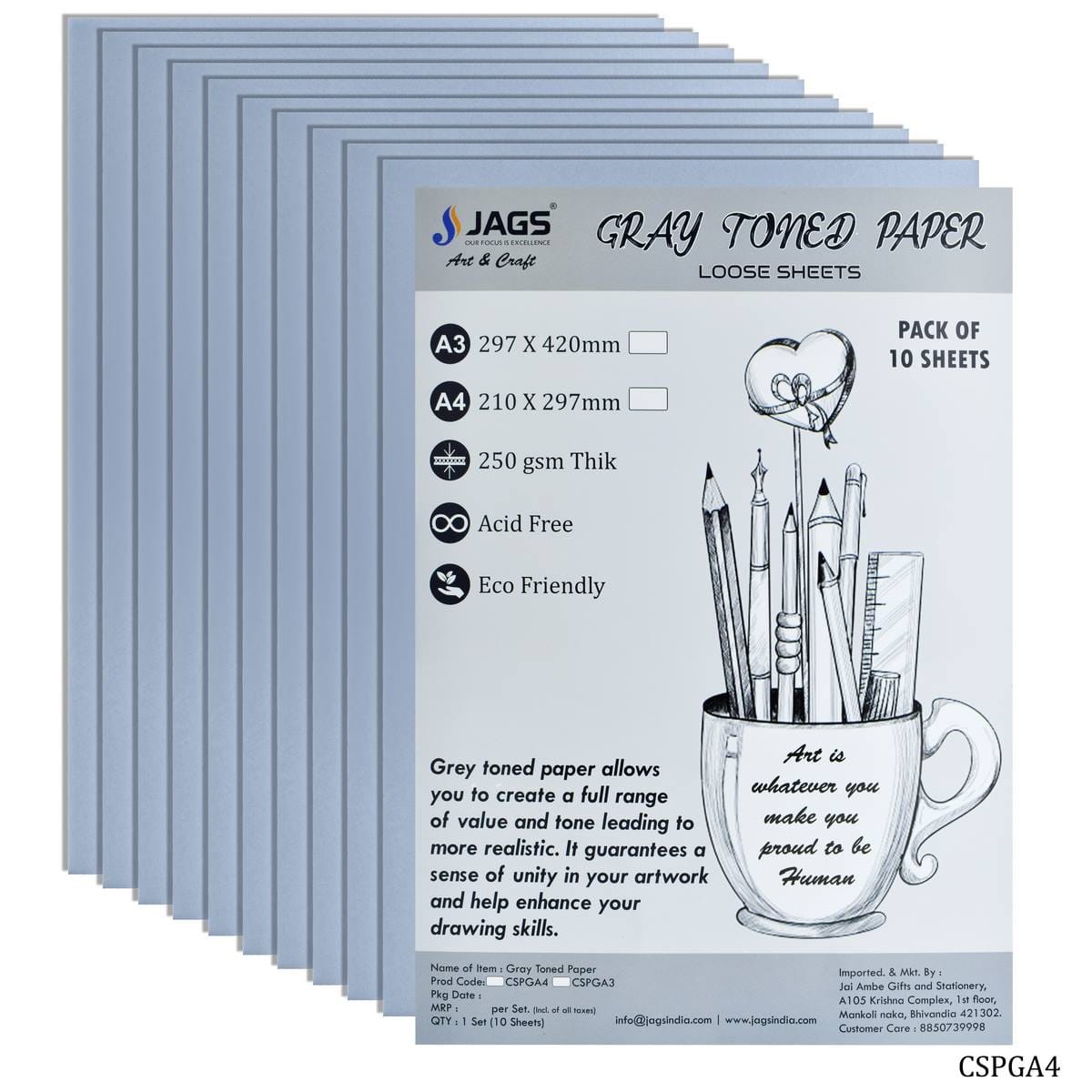 jags-mumbai Paper Card Stock Paper Greay A4 250Gsm 10Sheet