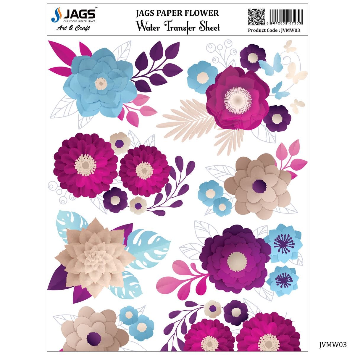 jags-mumbai Paper Flower design Water Transfer Sheet Paper 1Pcs