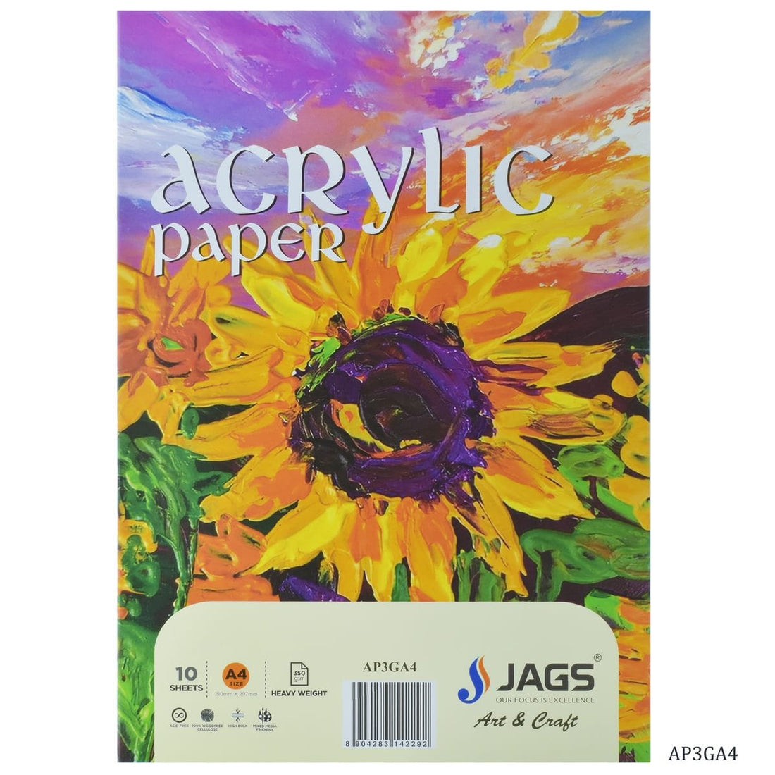 jags-mumbai Paper High-Quality 350gsm Acrylic Paper for Mixed Media - A4 Size 10 Sheets