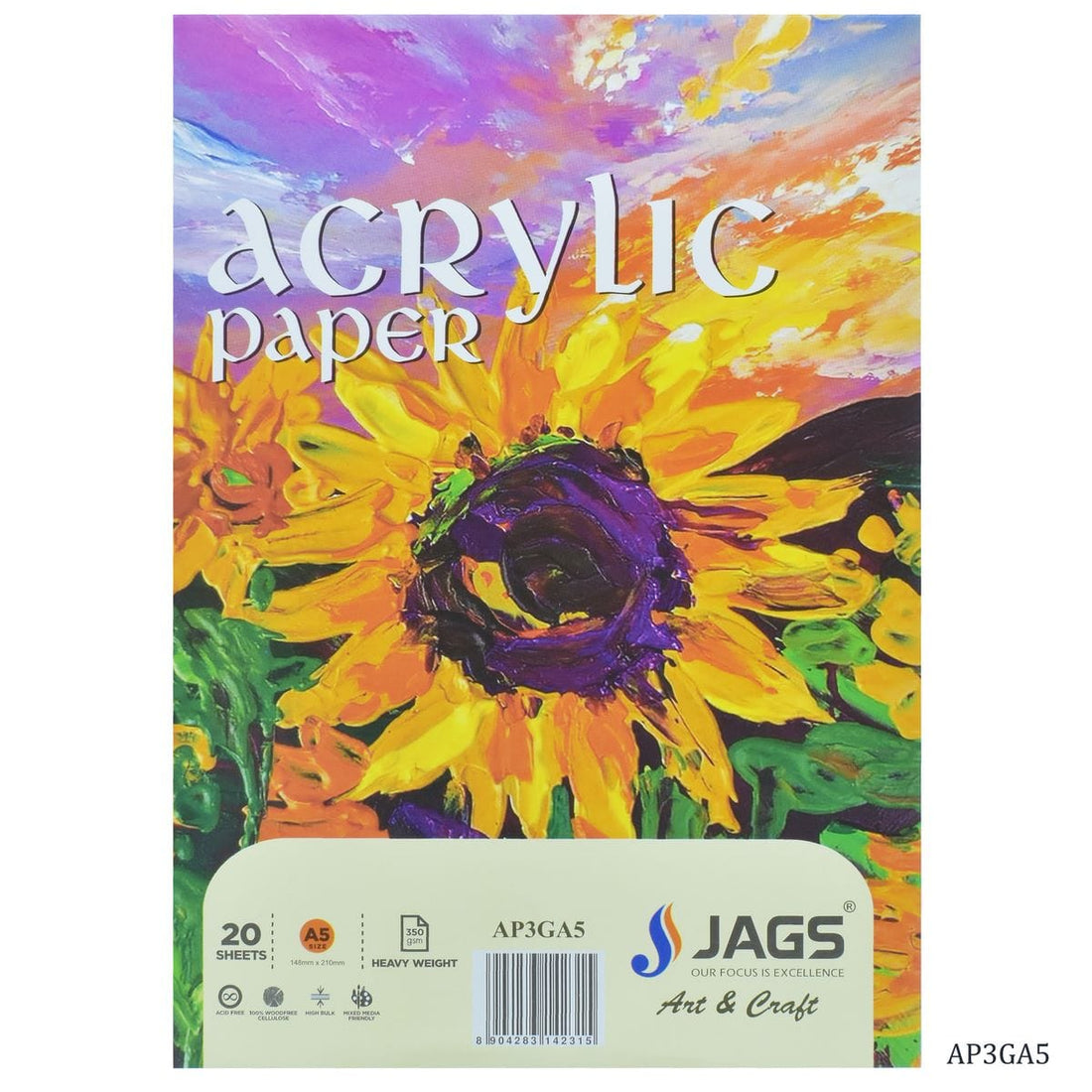 jags-mumbai Paper High-Quality 350gsm Acrylic Paper for Mixed Media - A5 Size 20 Sheets