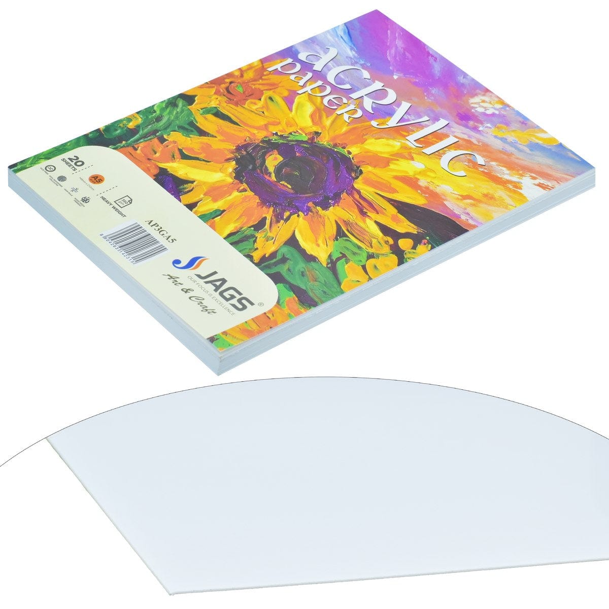 jags-mumbai Paper High-Quality 350gsm Acrylic Paper for Mixed Media - A5 Size 20 Sheets