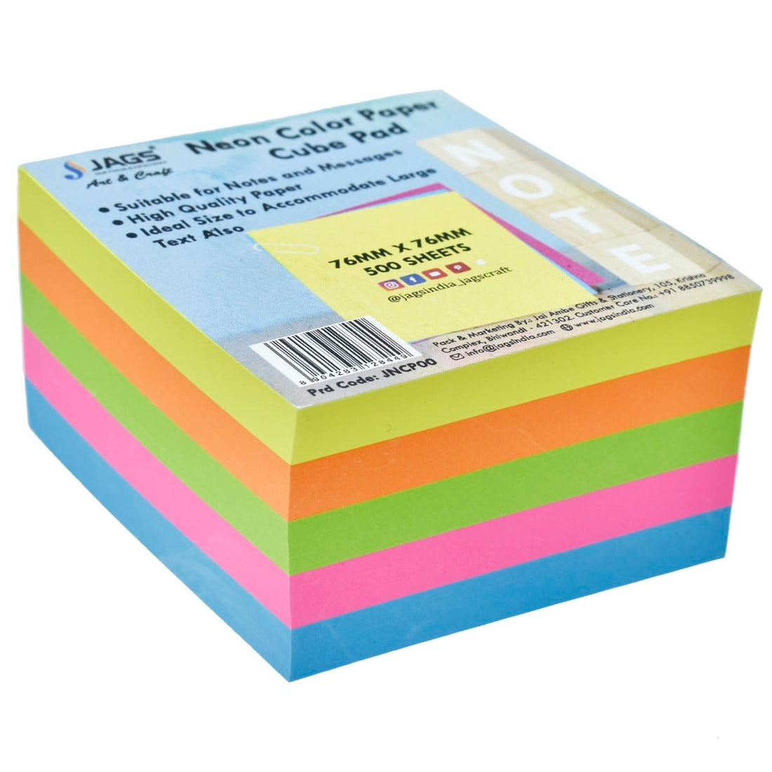 jags-mumbai Paper Jags Neon Color Paper Cube Pad 250 Sheets 3x3 Inch