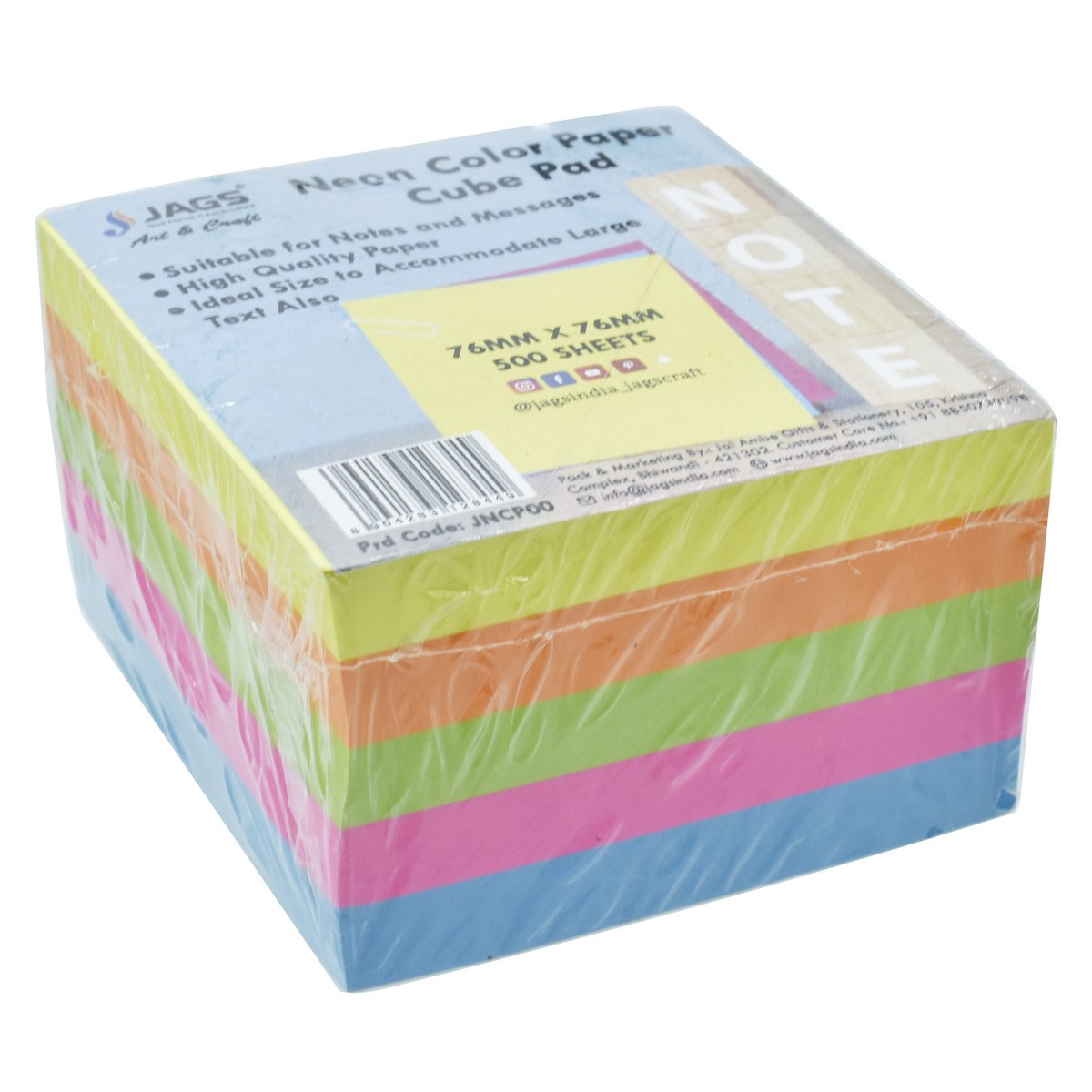 jags-mumbai Paper Jags Neon Color Paper Cube Pad 250 Sheets 3x3 Inch