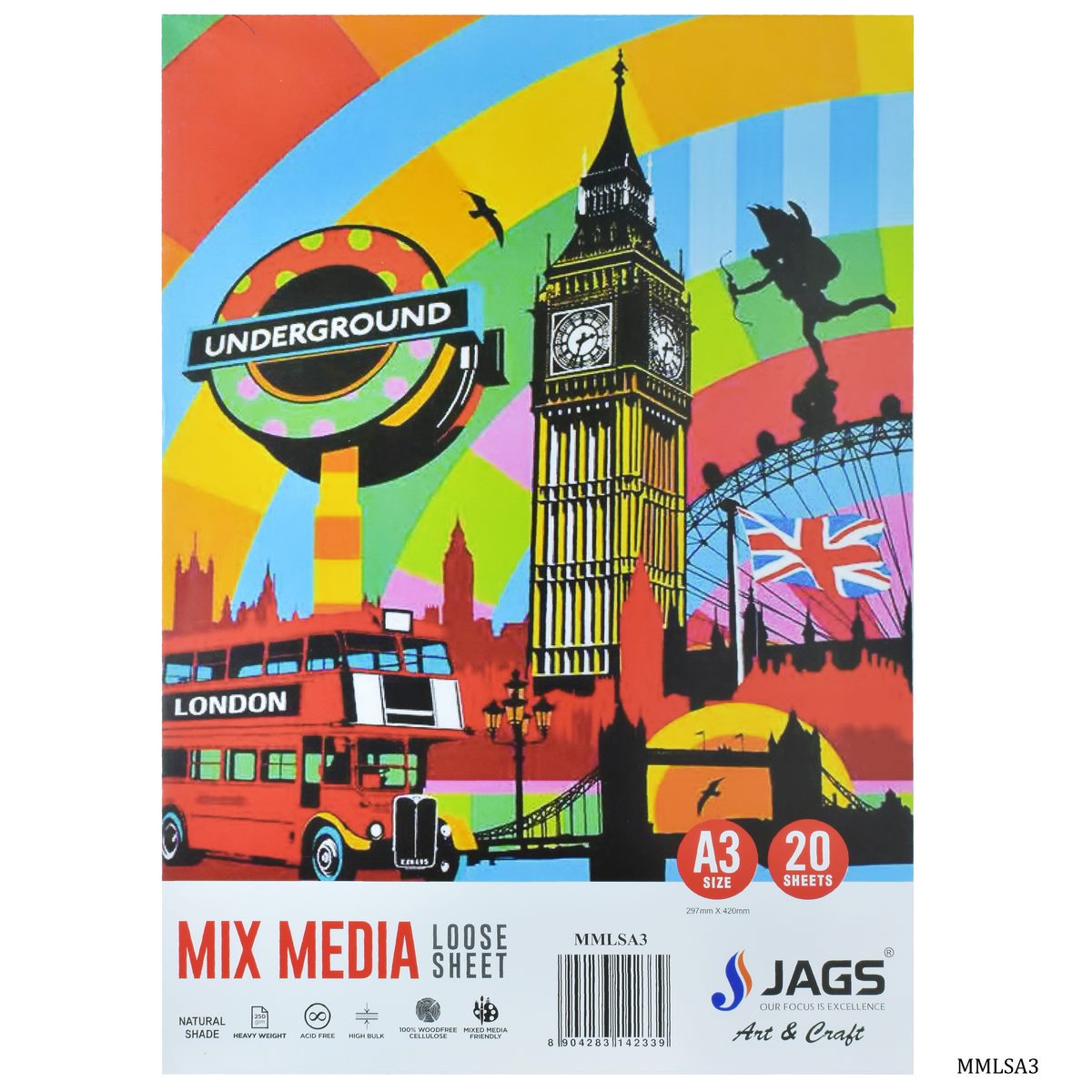 jags-mumbai paper Mix Media Loose Sheets A3 Pack Of 20 Sheets 250 Gsm MMLSA3