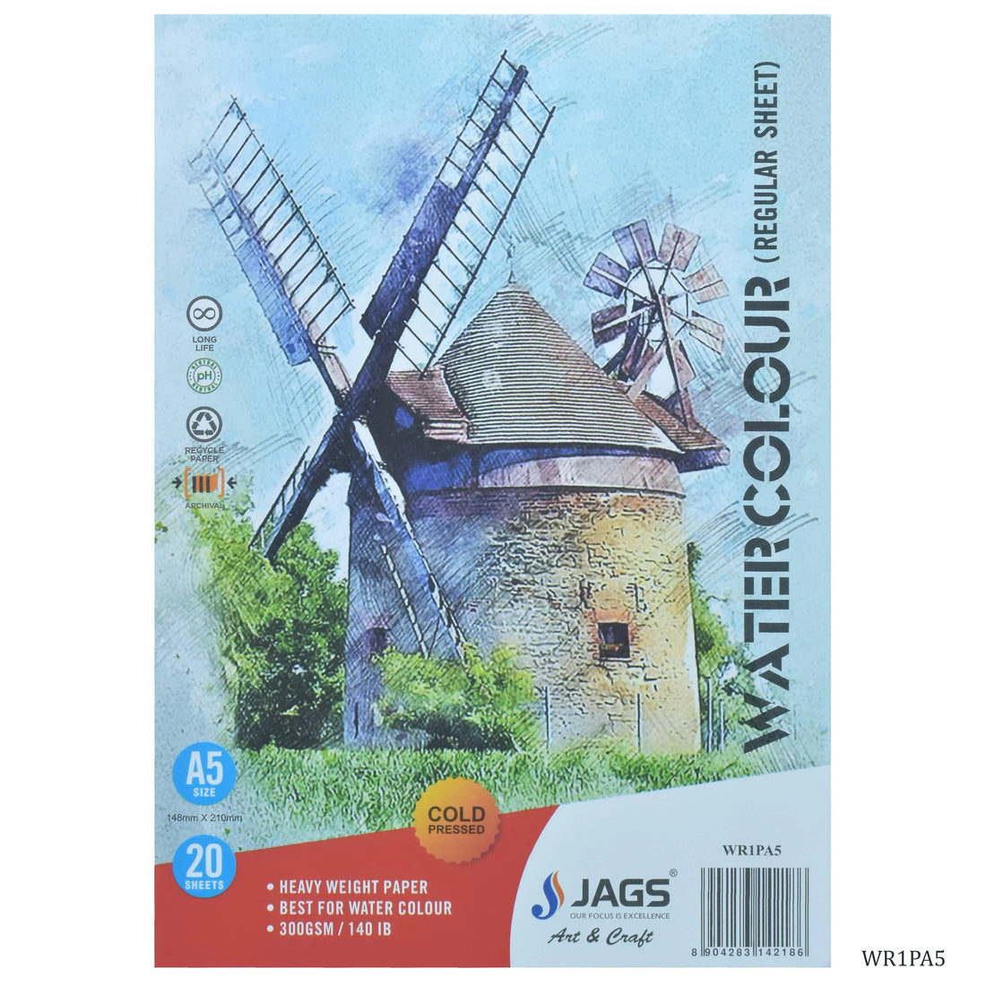 jags-mumbai Paper Premium Cold Pressed Watercolor Paper - A5 Size, 300 GSM - 20 Sheets